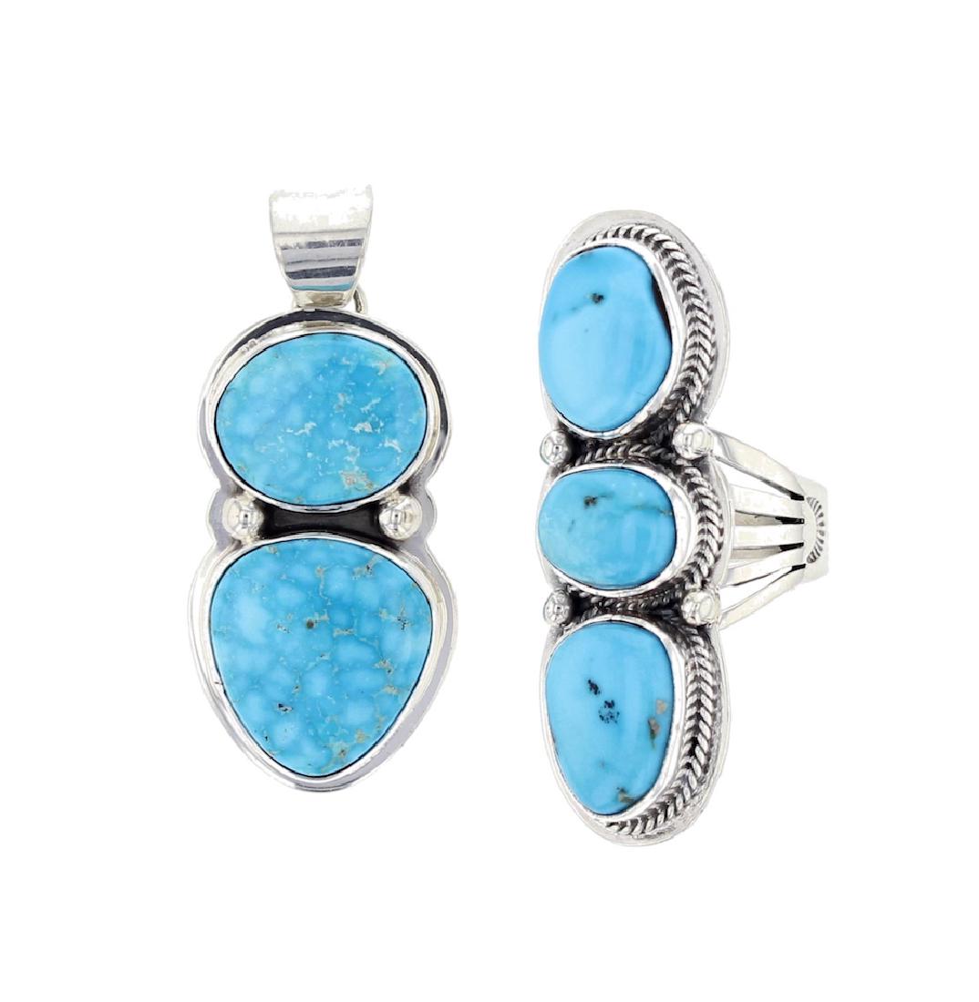 Sterling Silver  Turquoise Pendant & Ring Set Lot (1 of 1)