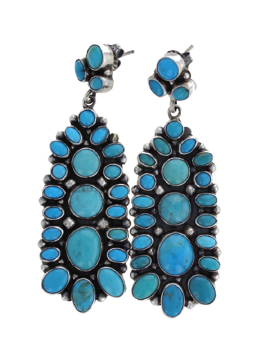 Sterling Silver  Turquoise Cluster Earrings Navajo (1 of 1)