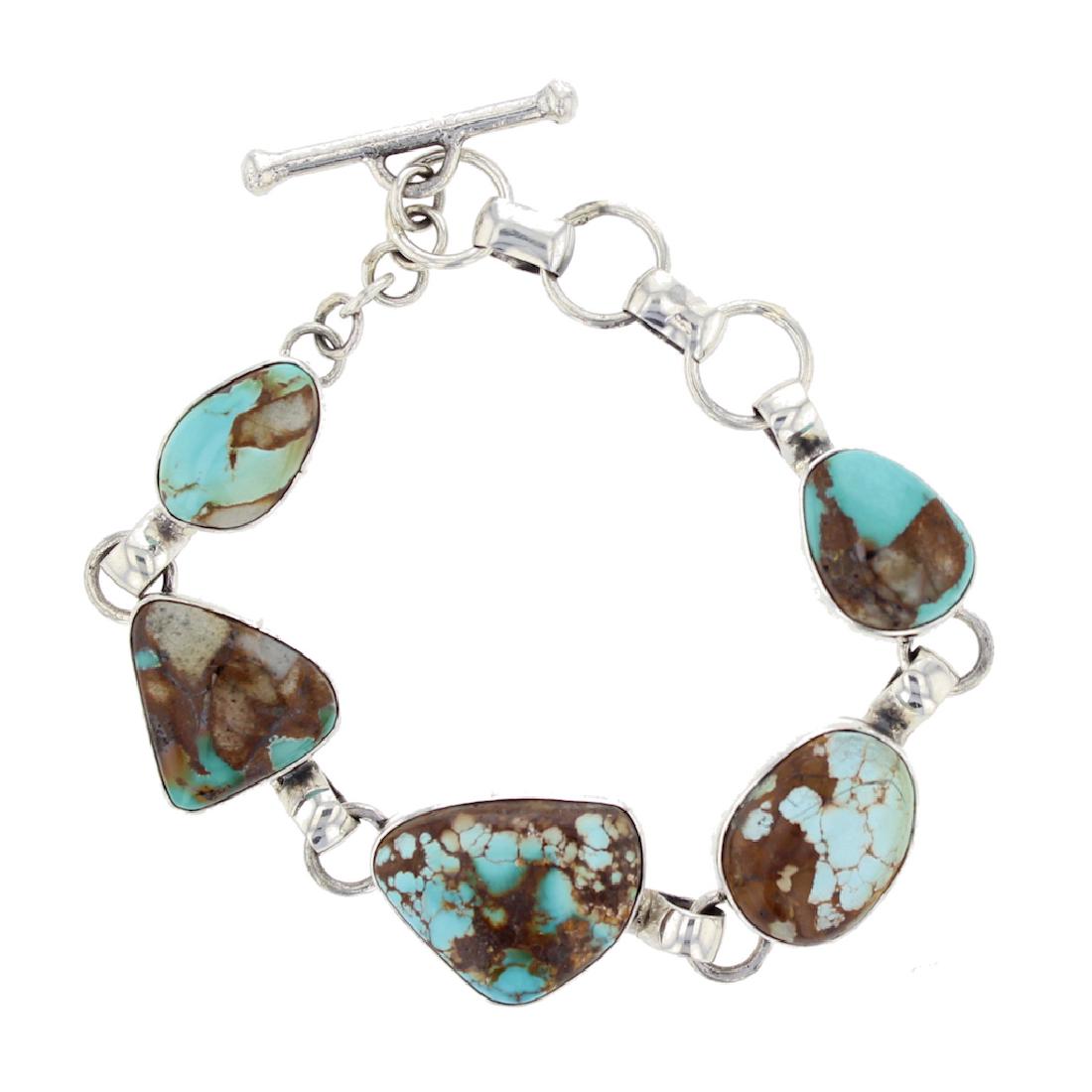 Sterling Silver  Turquoise Link Bracelet Navajo Native (1 of 1)