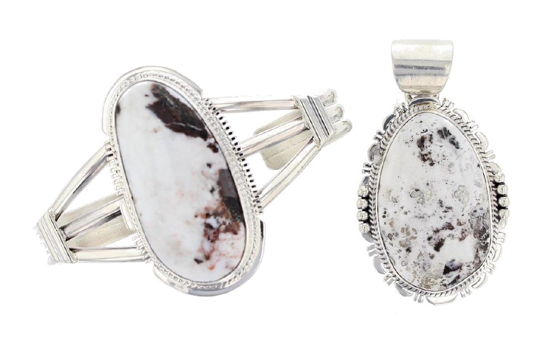 Sterling Silver  White Buffalo Bracelet & Pendant Set (1 of 1)