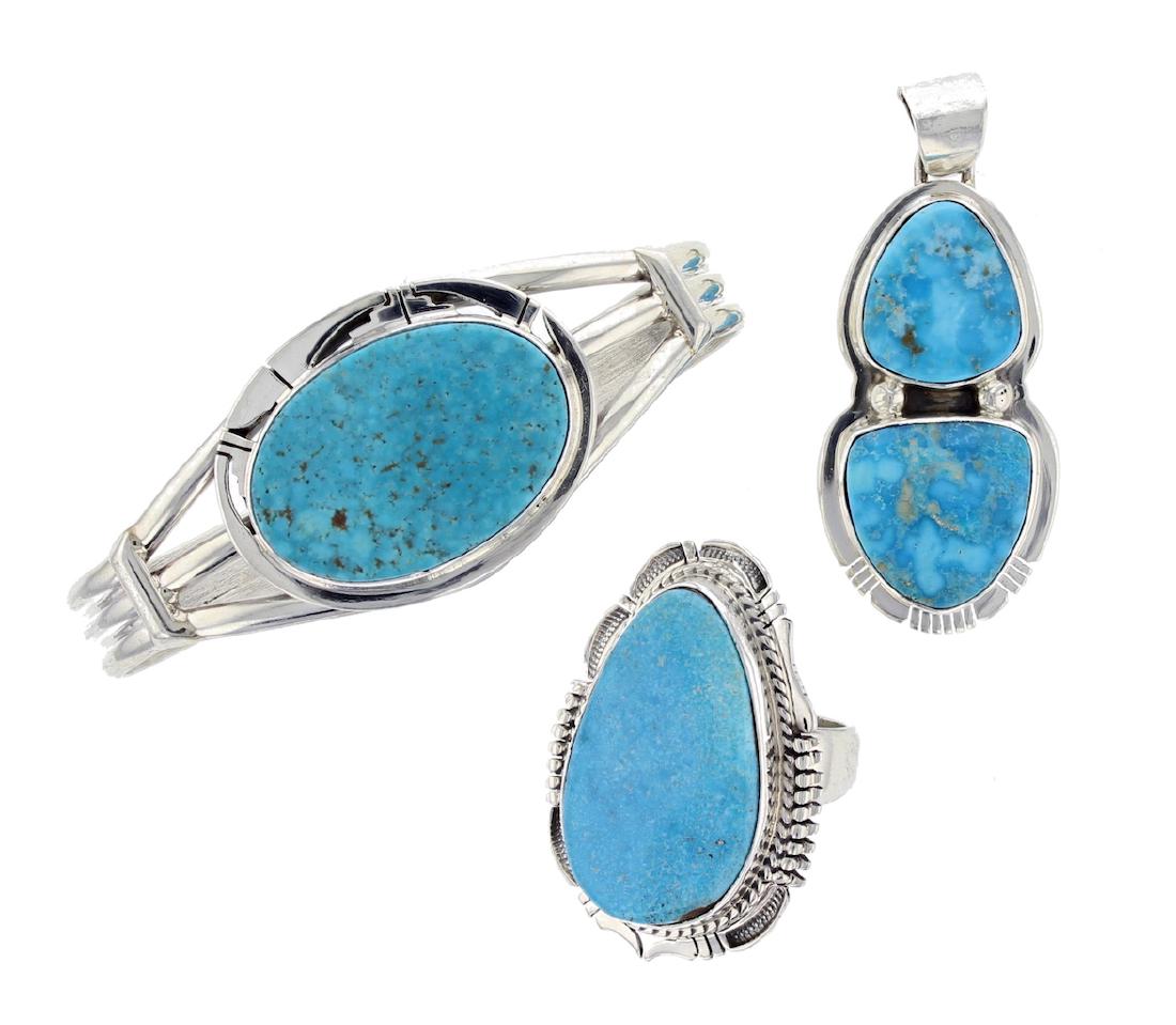 Sterling Silver  Turquoise Bracelet Pendant & Ring Set (1 of 1)