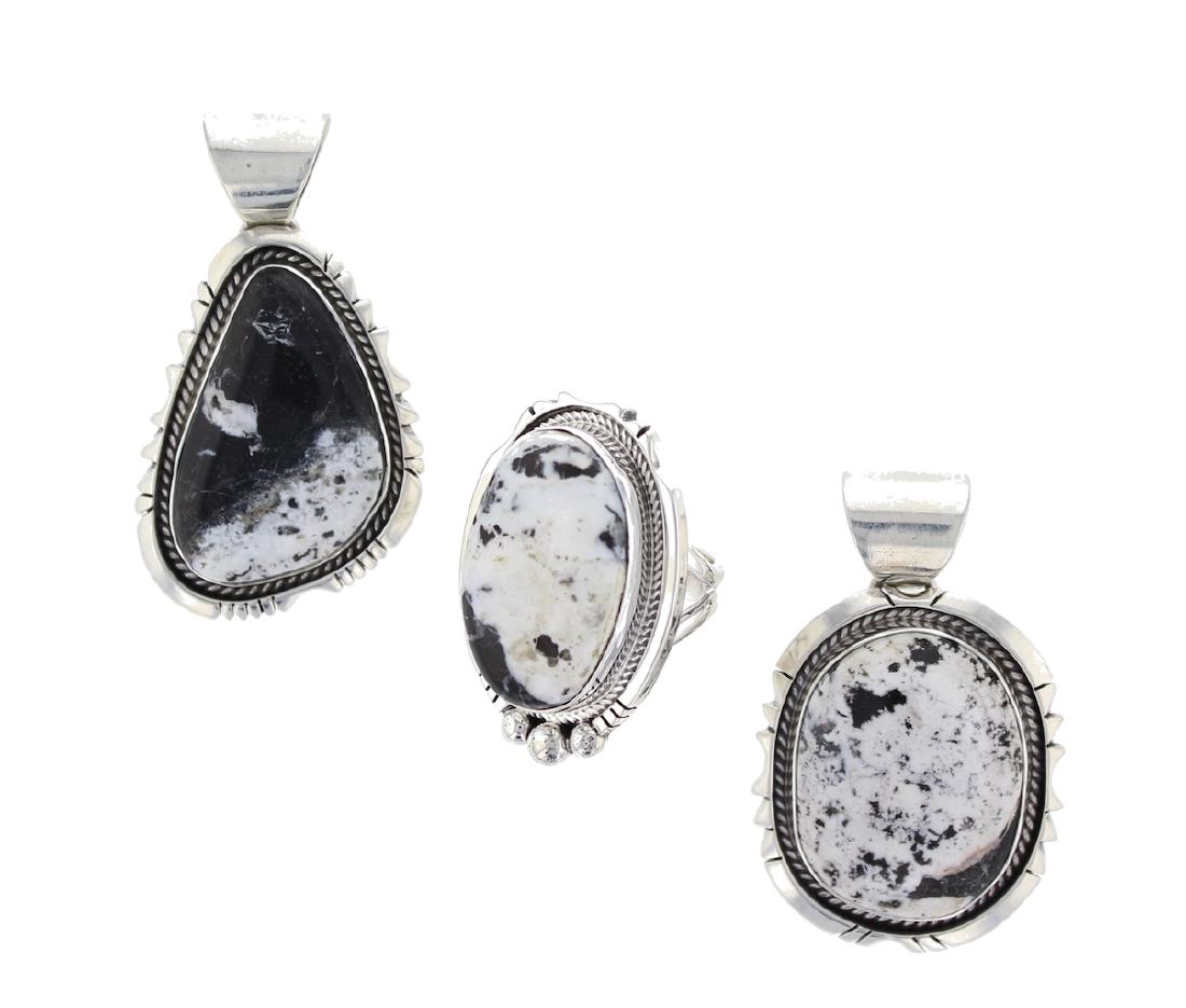 Sterling Silver  White Buffalo Pendant & Ring Lot (1 of 1)