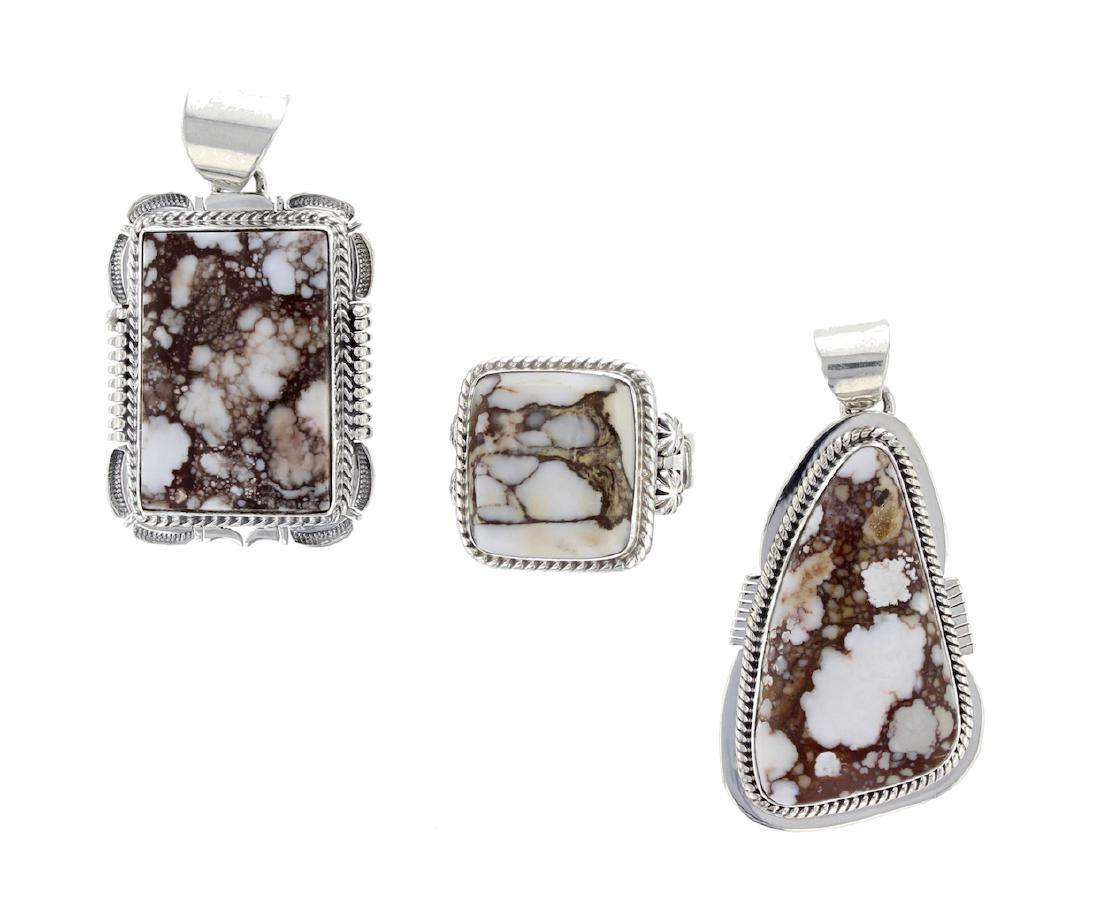 Sterling Silver Crazy Horse Pendant & Ring Lot Navajo: Weight: 55.8 Grams Total, Rectangle Pendant Dimensions: 1.25" x 2" Signed Bennie Ration | Ring Size: 11 Signed Larson L. Lee|Free From Pendant Dimensions: 1" x 2" Approximately Signed J.S. ||Sterling 