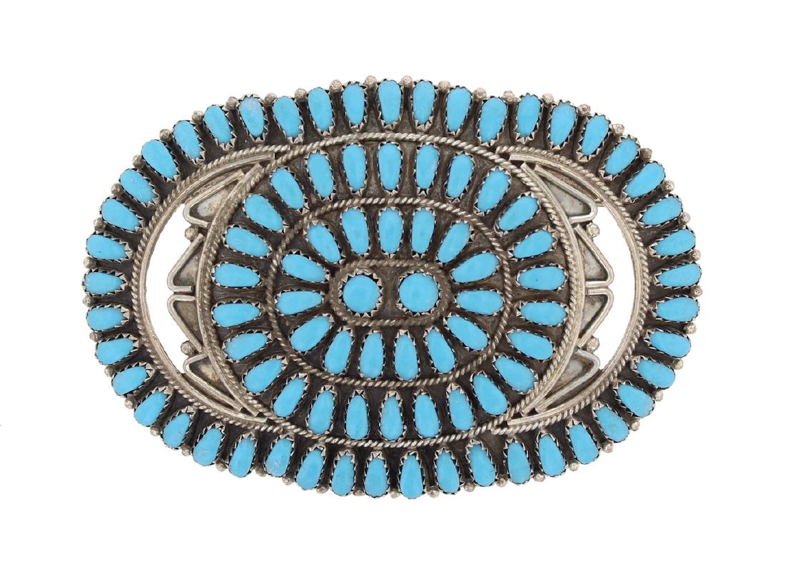 Sterling Silver Block Turquoise Vintage Pin / Pendant (1 of 2)