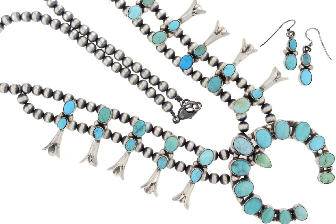 Sterling Silver  Turquoise Squash Blossom Navajo Native (1 of 2)