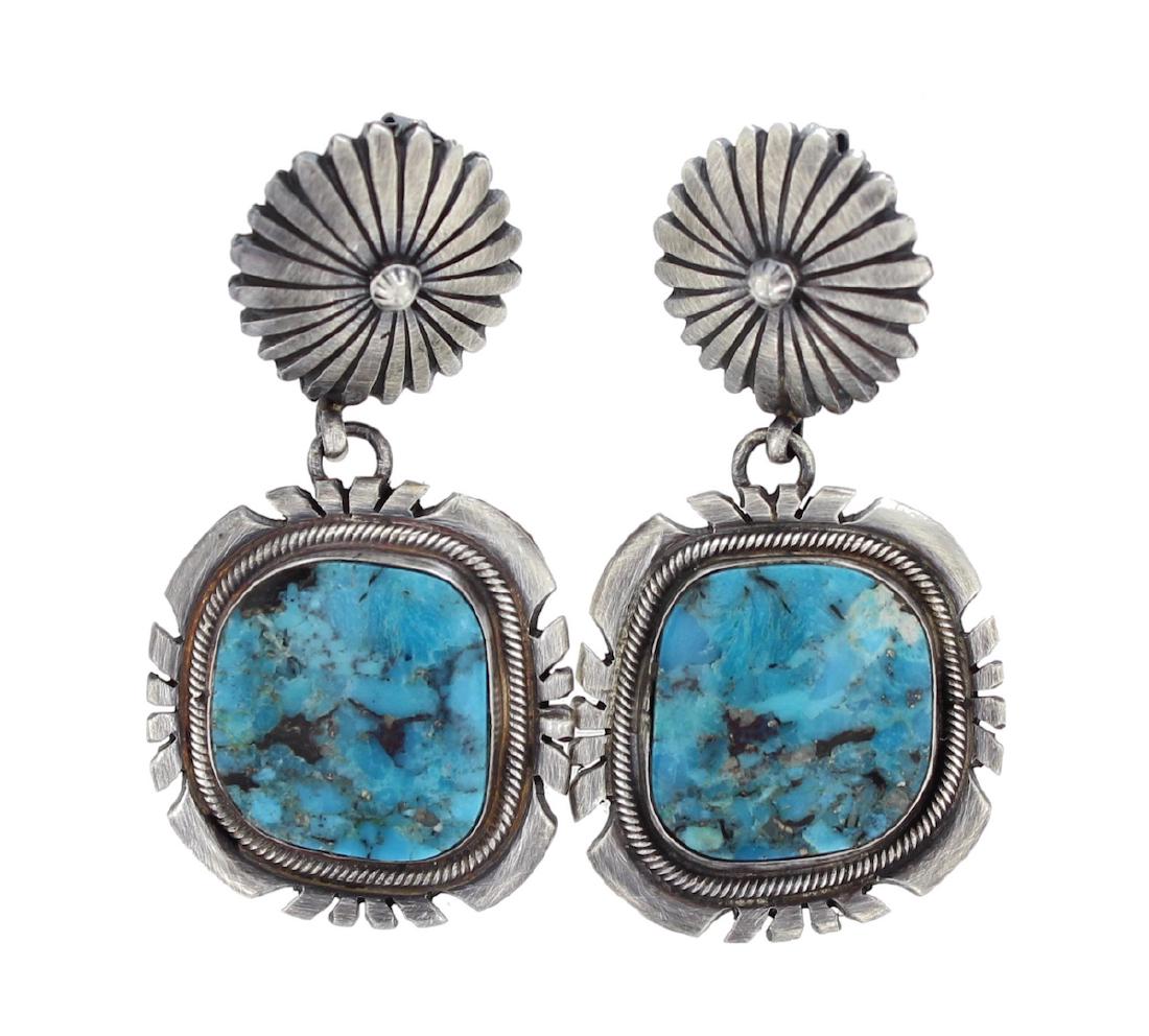 Sterling Silver Turquoise Earrings Navajo Native (1 of 1)