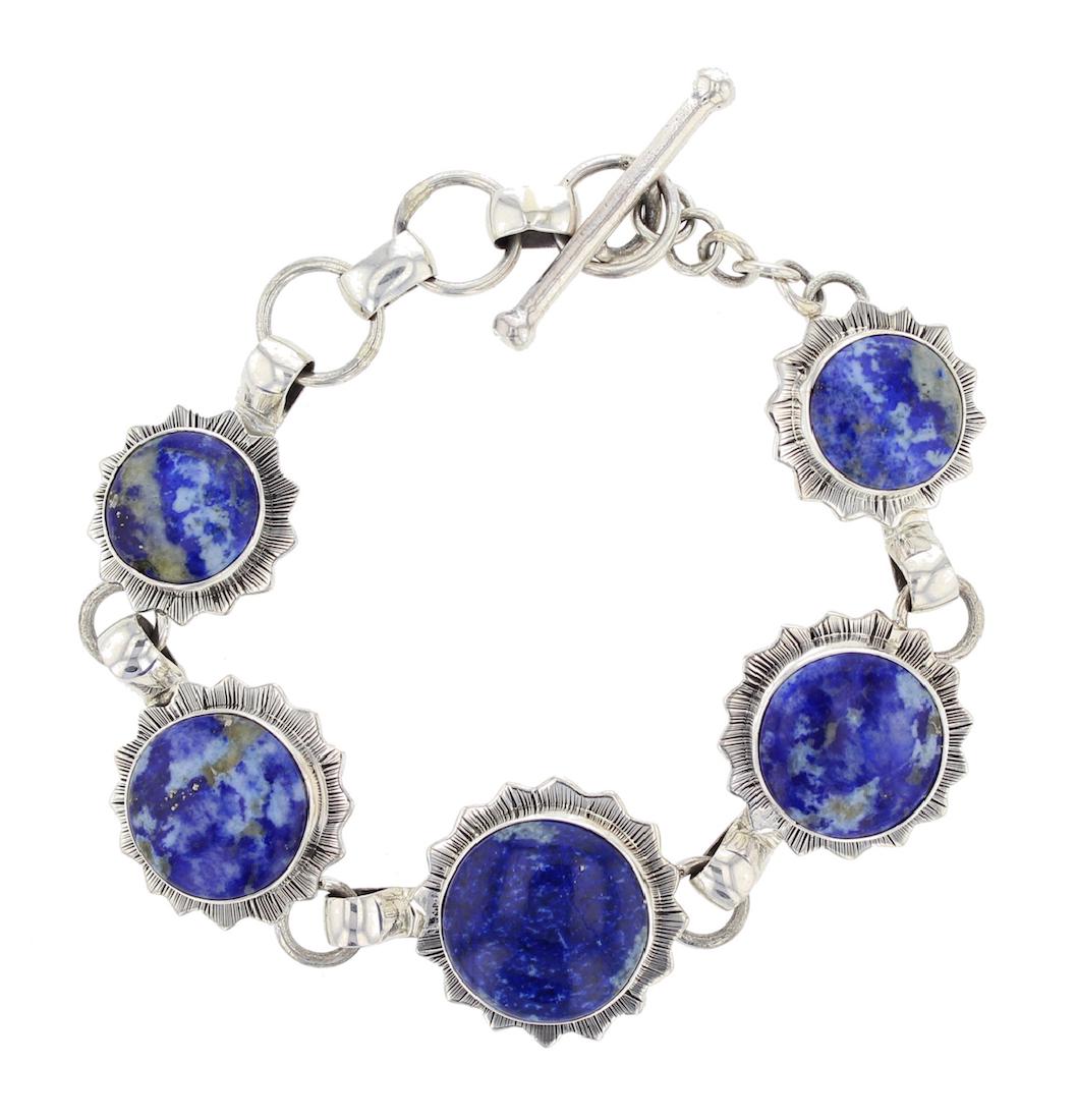 Sterling Silver Lapis Contemporary Link Bracelet Navajo (1 of 1)