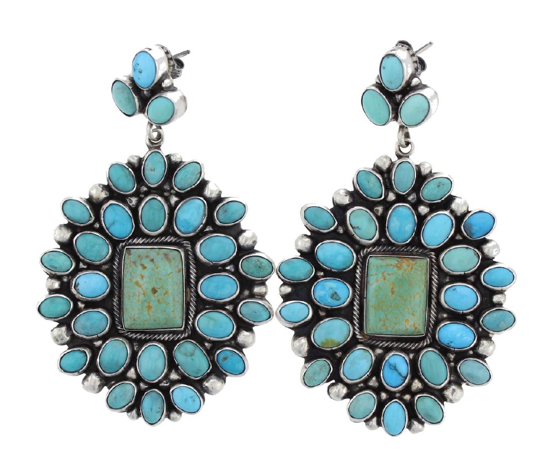 Sterling Silver Turquoise Earrings Navajo Native (1 of 2)