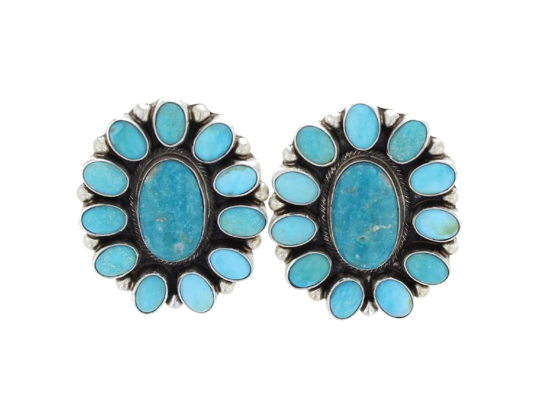 Sterling Silver Turquoise Earrings Navajo Native (1 of 1)