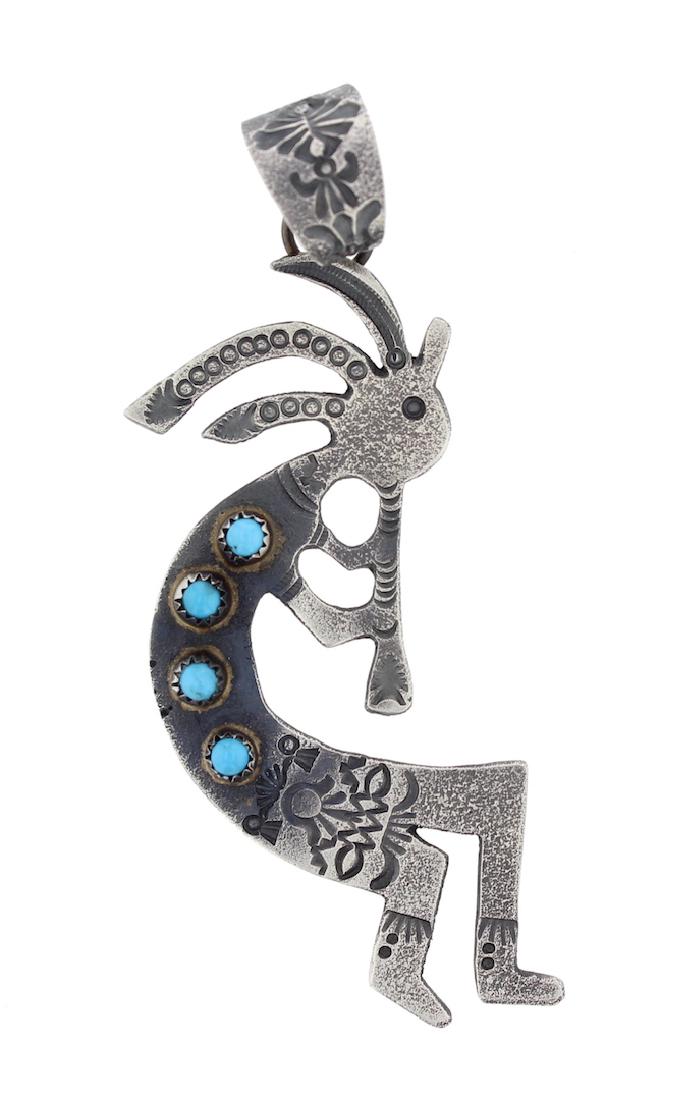 Sterling Silver Turquoise Sand Cast Kokopelli Pendant (1 of 1)