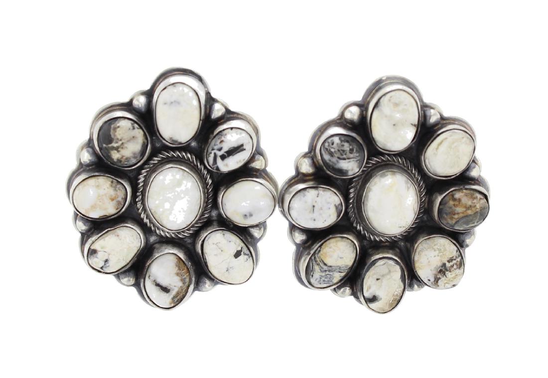 Sterling Silver  White Buffalo Earrings Navajo Native (1 of 1)