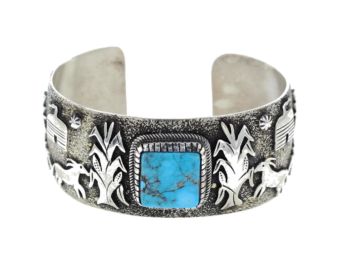 Sterling Silver Turquoise Story Teller Design Bracelet (1 of 2)