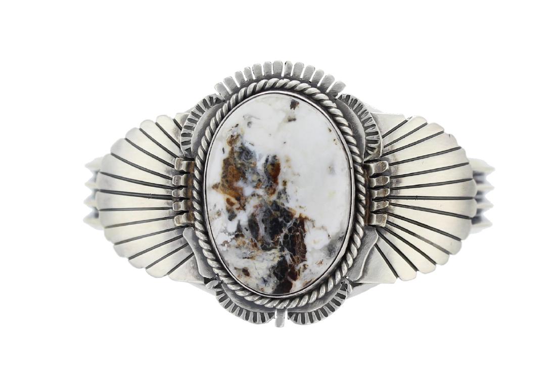 Sterling Silver  White Buffalo Bracelet Navajo Native (1 of 1)