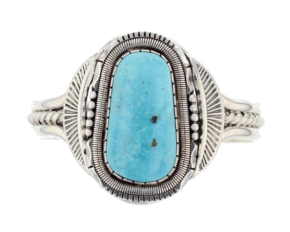 Sterling Silver Turquoise Contemporary Bracelet Navajo (1 of 1)