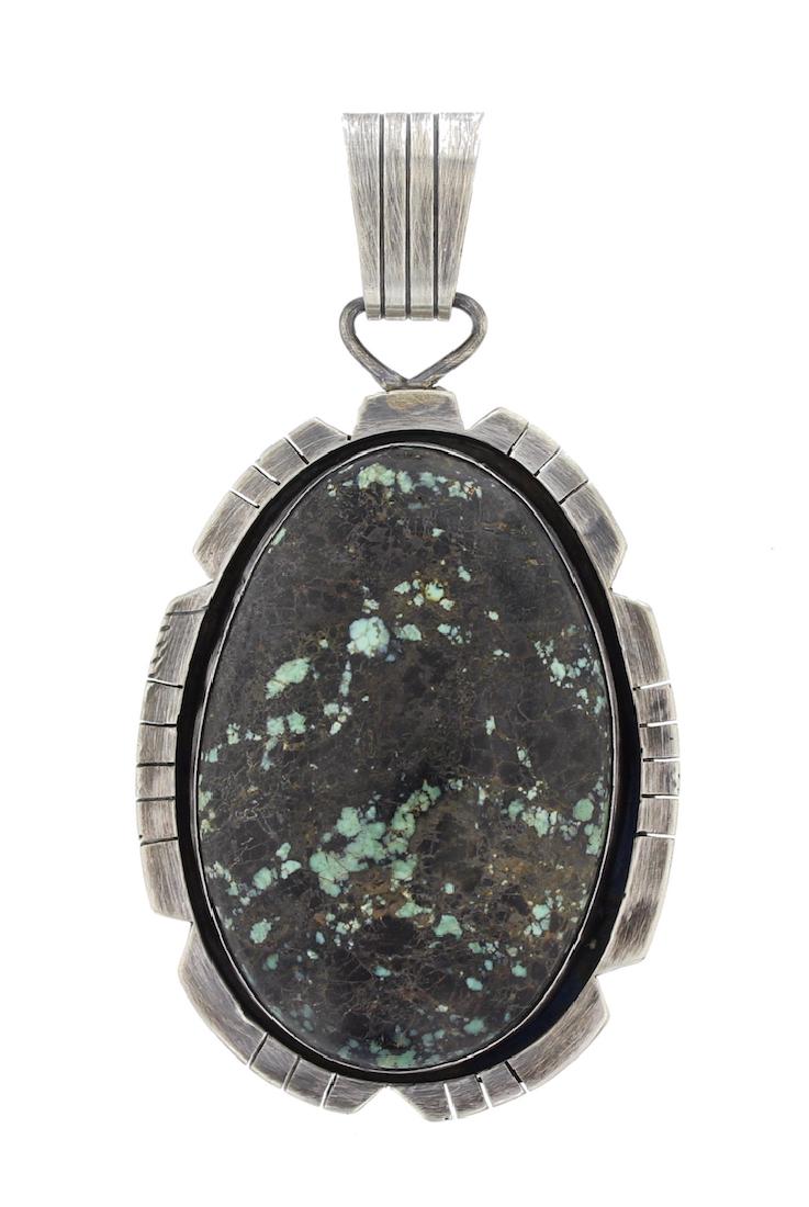 Sterling Silver Turquoise Pendant Navajo Native: Weight: 51.5 Grams, Dimensions: 1.75" x 3" ||Sterling Silver Genuine Turquoise Pendant Navajo Native American Indian Jewelry Signed Tom Loy