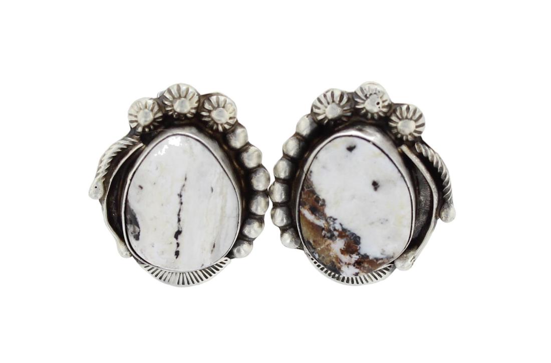 Sterling Silver  White Buffalo Post Earrings Navajo (1 of 1)