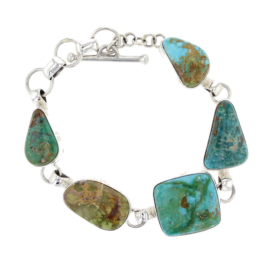 Sterling Silver Turquoise Free Form Link Bracelet (1 of 1)