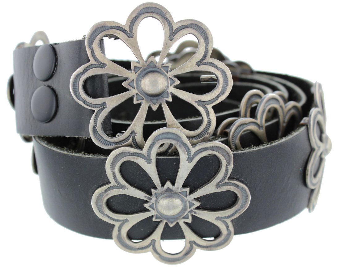 Sterling Silver Flower Blossom Leather Concho Belt (1 of 2)