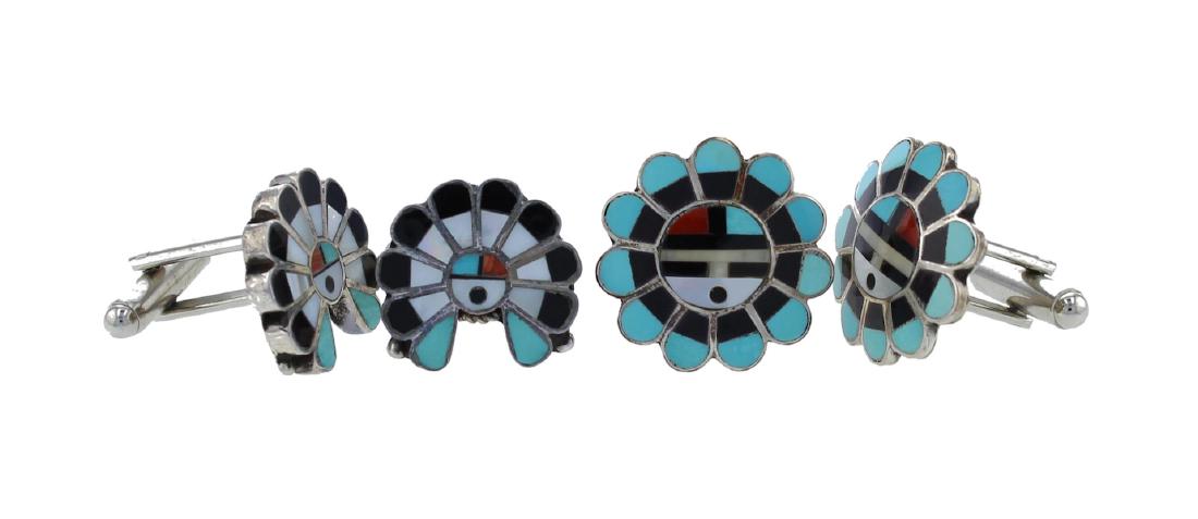 Sterling Silver Multi Stone Cufflink Lot of 2 Navajo (1 of 1)
