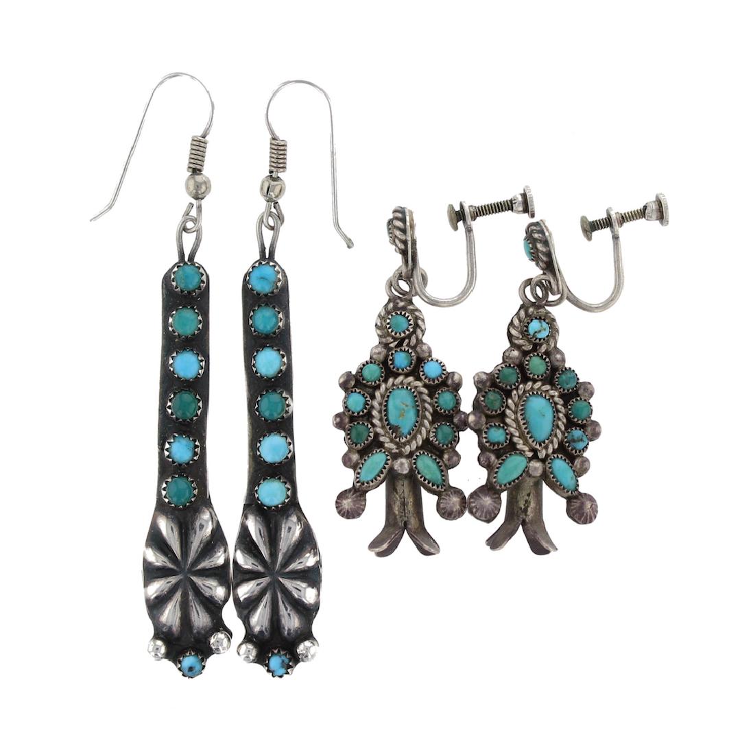 Sterling Silver Turquoise Vintage  Earrings Lot of 2 (1 of 1)