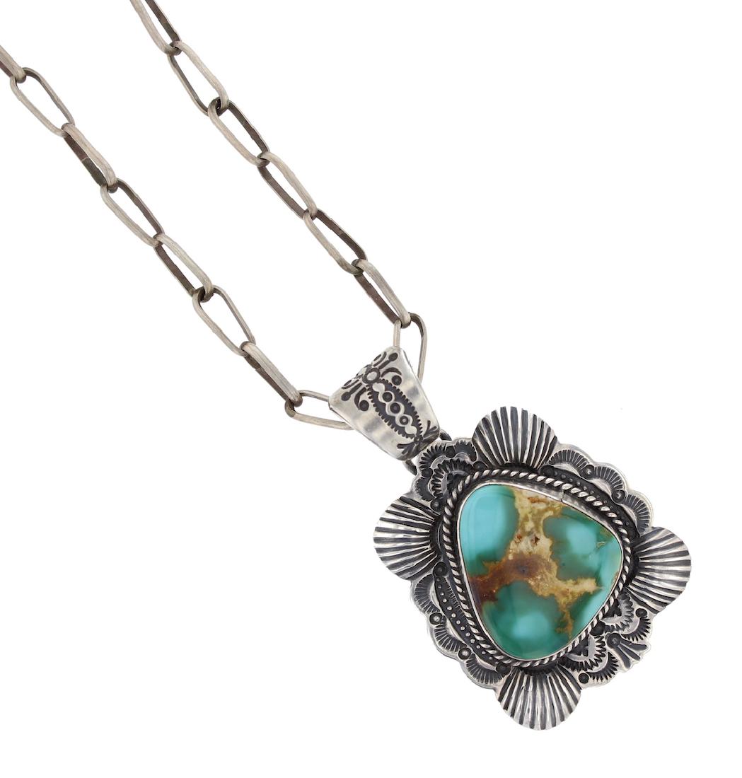 Sterling Silver Necklace &  Turquoise Pendant Navajo (1 of 1)
