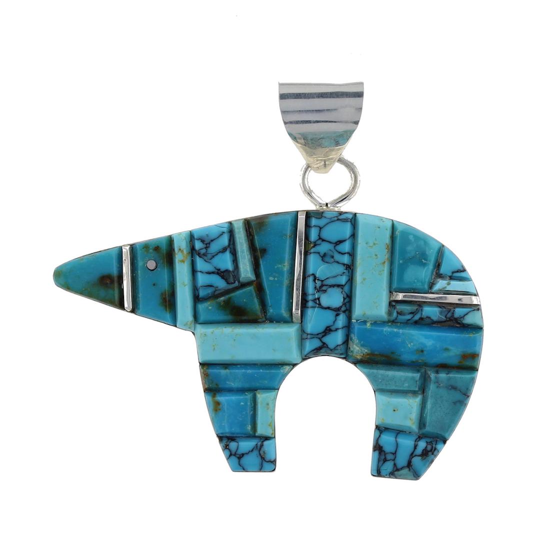 Sterling Silver Turquoise Double Sided Inlaid Bear (1 of 2)