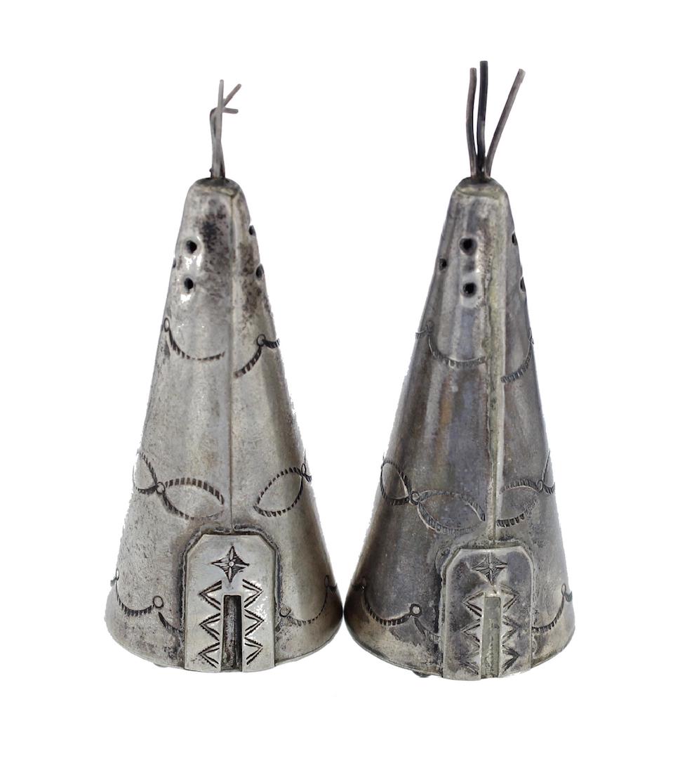 Sterling Silver Vintage Teepee Salt & Pepper Shakers (1 of 1)