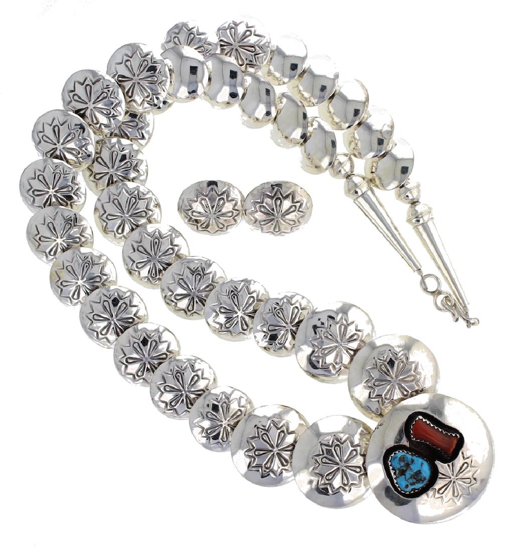 Sterling Silver Genuine Turquoise & Coral Double Sided (1 of 2)