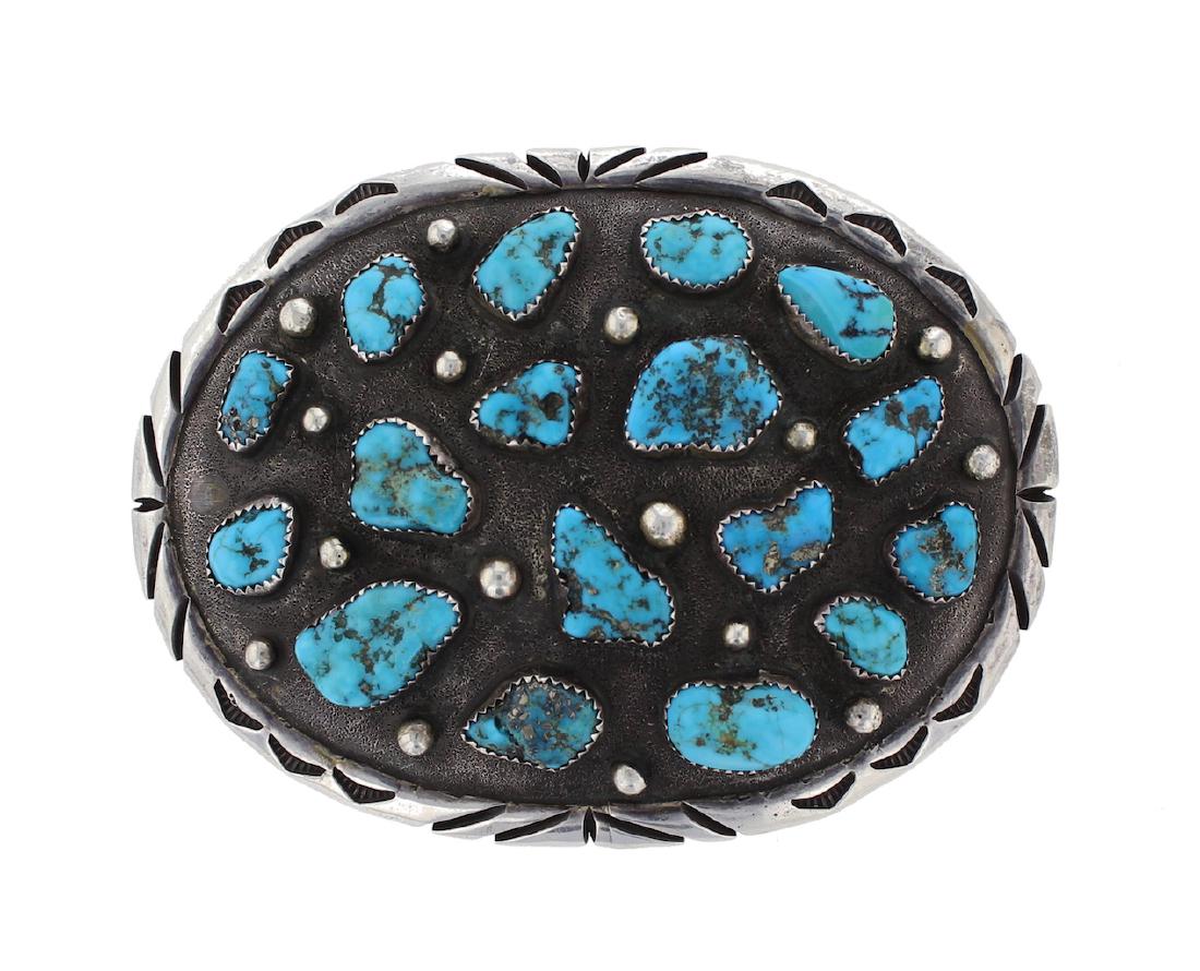 Sterling Silver Genuine Turquoise Concho Belt Navajo: Weight: 92.3 Grams, Dimensions: 3" x 4" | 1.75" Belt Insert ||| Sterling Silver Genuine Turquoise Concho Belt Navajo Native American Indian Southwest Jewelry Signed V. Hicks