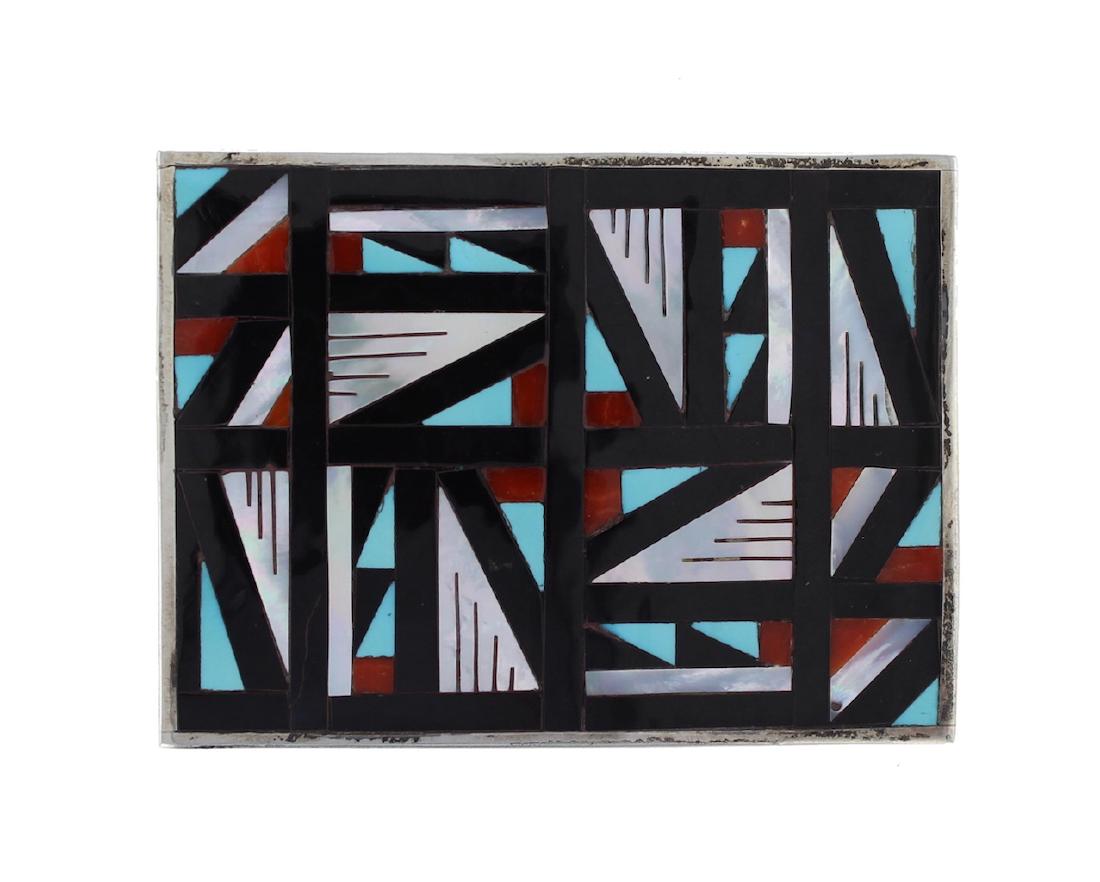 Sterling Silver Genuine Multi Stone Inlay Buckle Navajo (1 of 1)