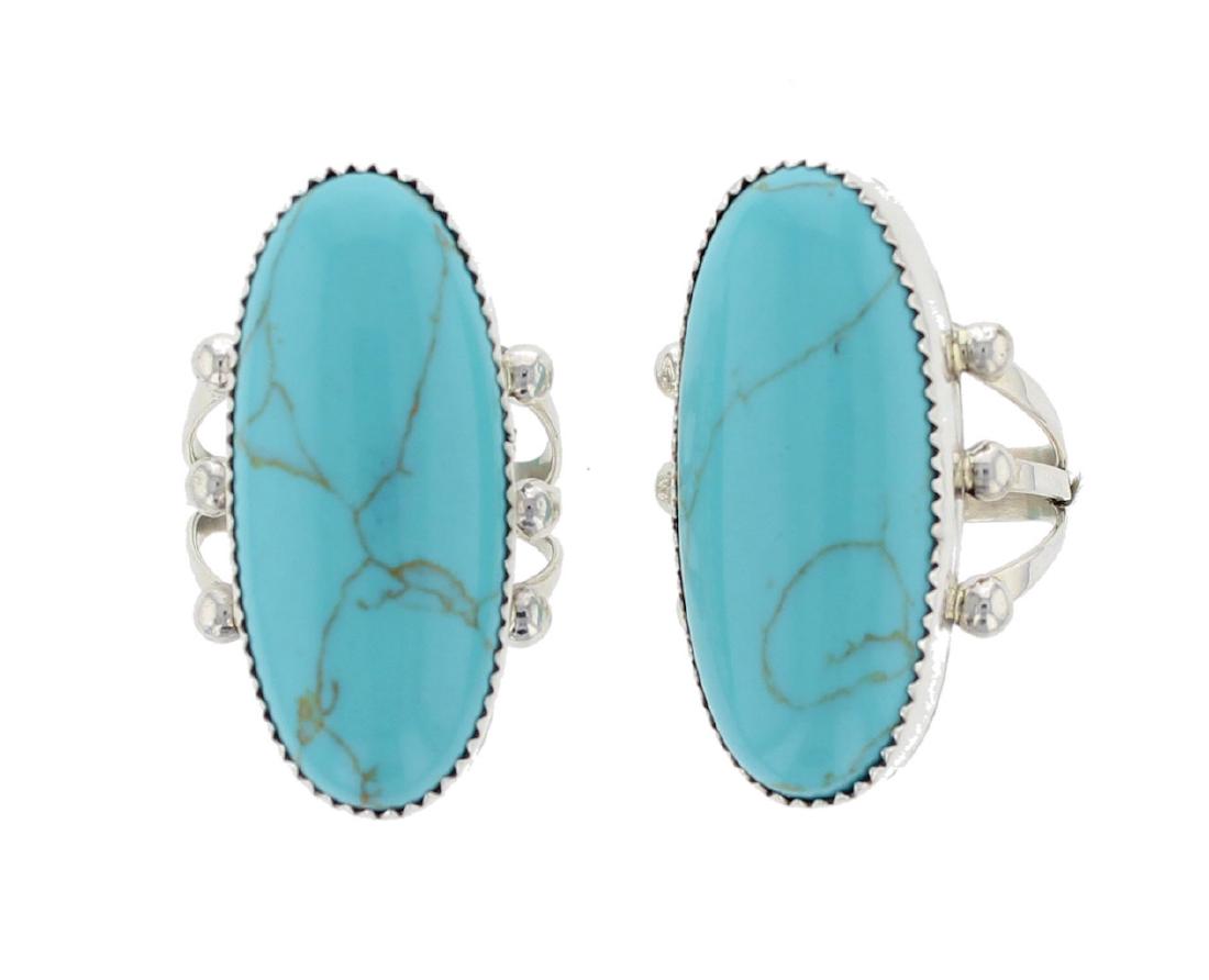 Sterling Silver Block Turquoise Ring Set of 2 Navajo (1 of 1)