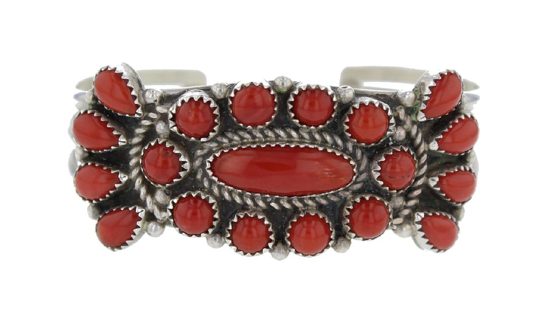 Sterling Silver Genuine Coral Vintage Bracelet Navajo (1 of 1)