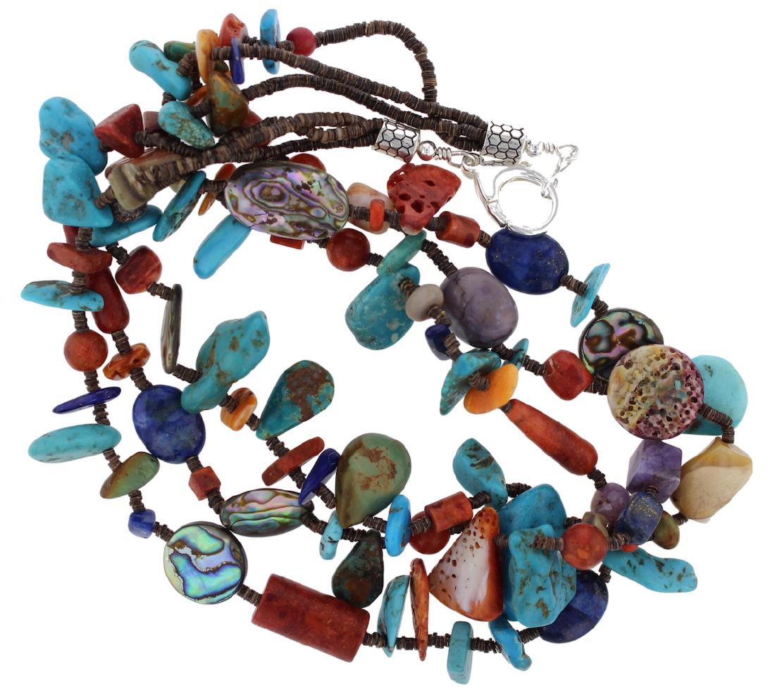 Sterling Silver Genuine Multi Stone & Shell 3 Strand (1 of 1)