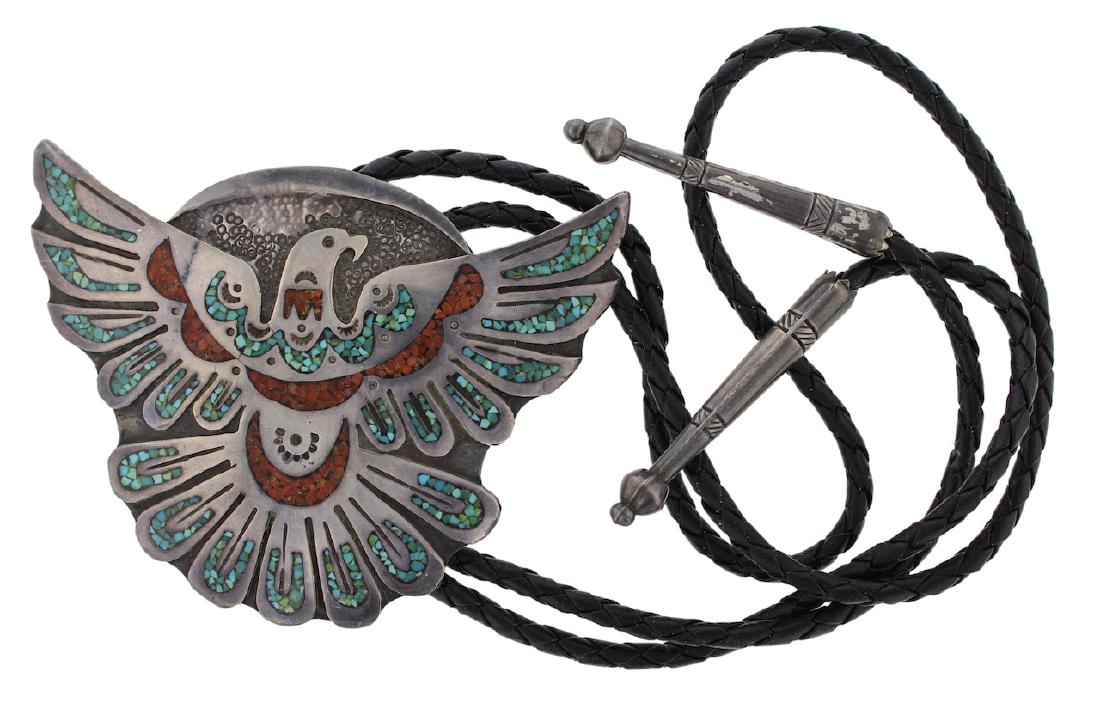 Sterling Silver Genuine Turquoise & Coral Vintage Chip (1 of 1)