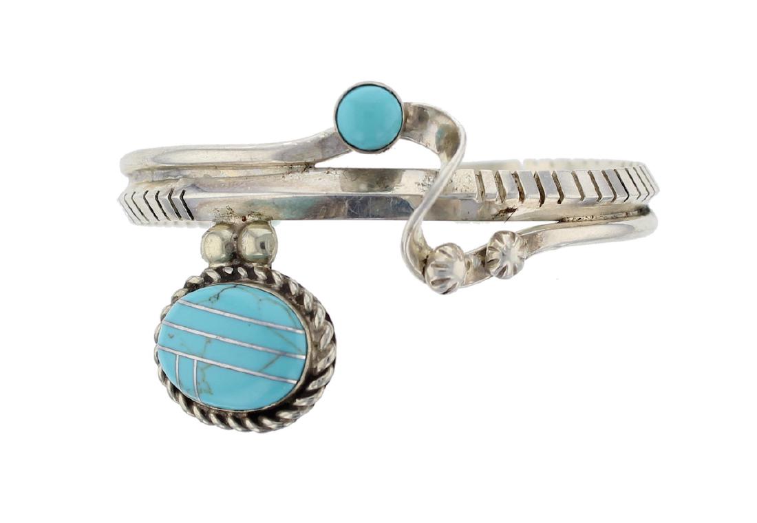 Sterling Silver Genuine Turquoise Bracelet Navajo (1 of 1)