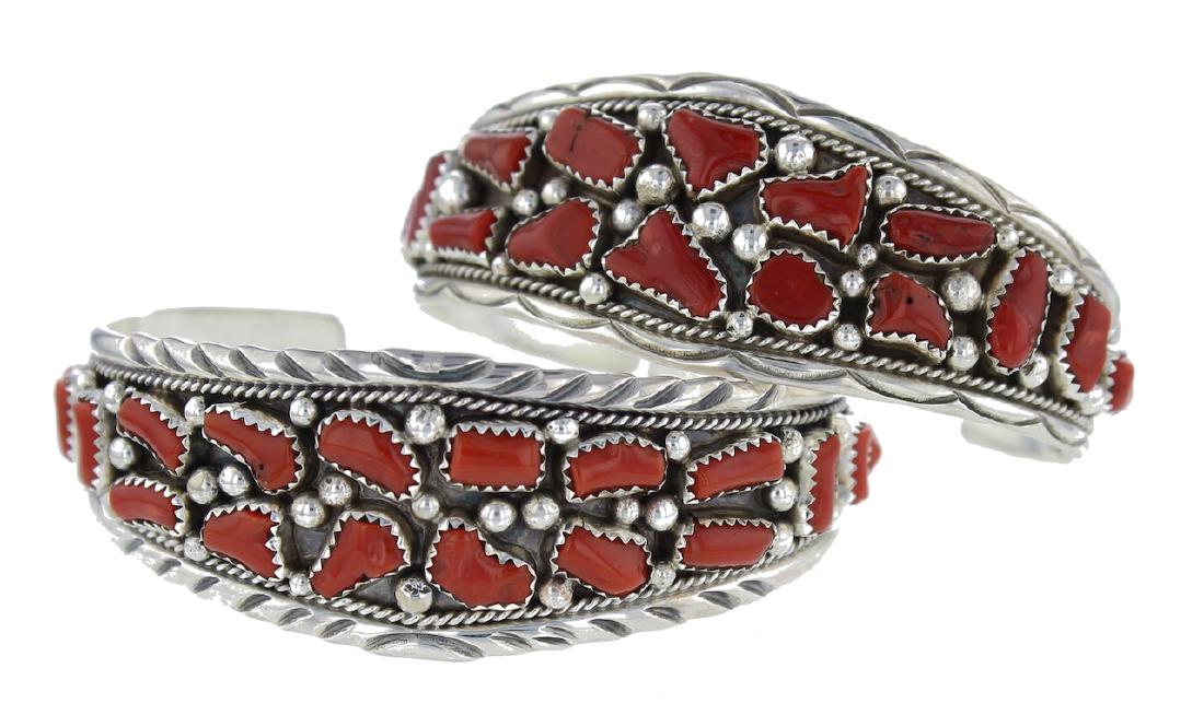 Sterling Silver Genuine Coral Bracelet Lot of 2 Navajo (1 of 1)