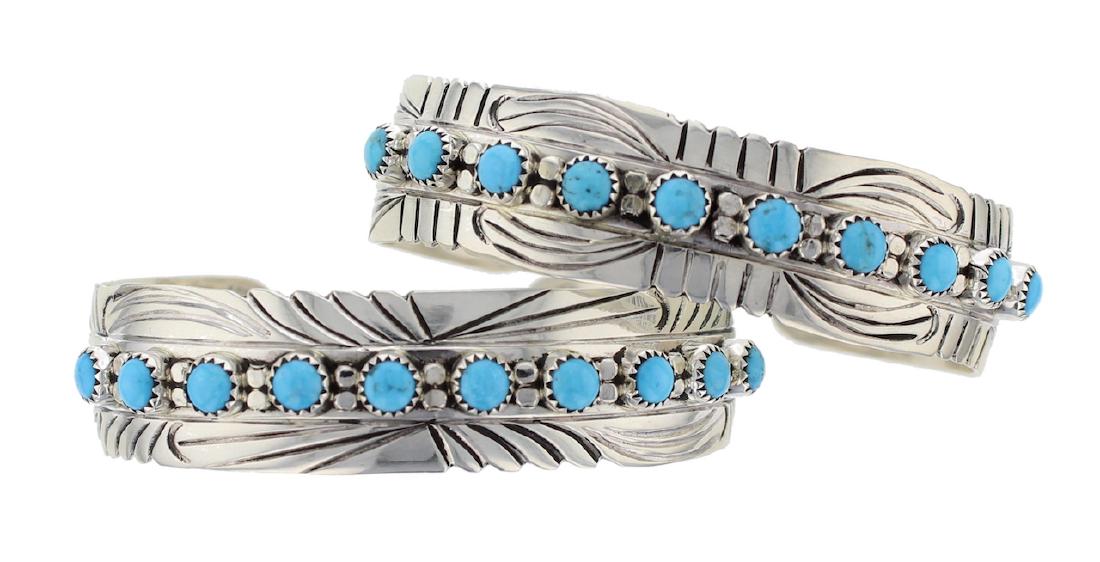 Sterling Silver Genuine Turquoise Bracelet Navajo (1 of 1)