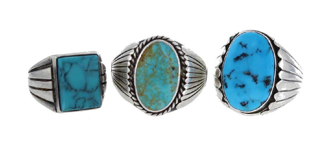 Sterling Silver Genuine  Turquoise Ring lot of 3 Navajo (1 of 1)
