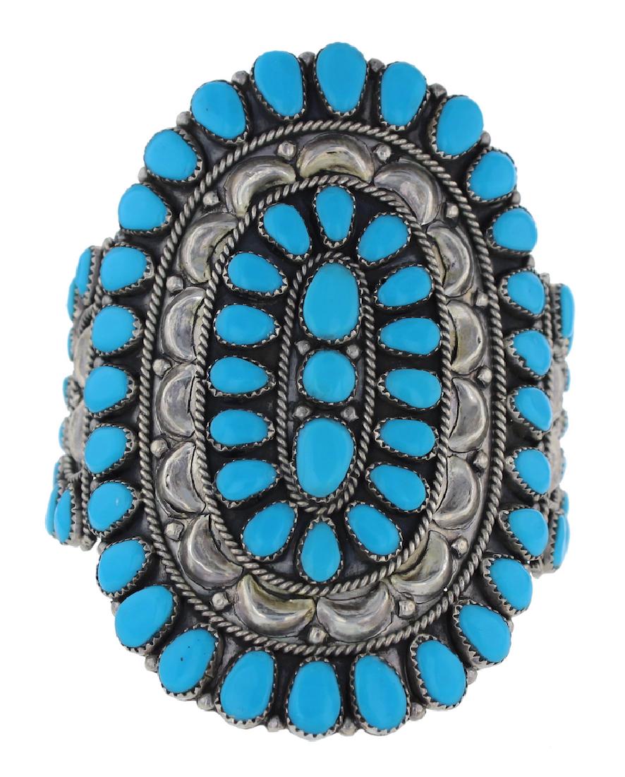 Sterling Silver Block Turquoise Vintage Bracelet Navajo (1 of 3)