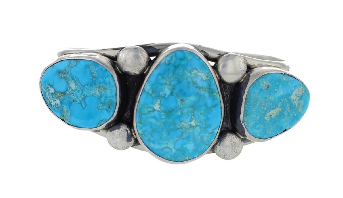 Sterling Silver Genuine Turquoise 3 Stone Bracelet (1 of 1)