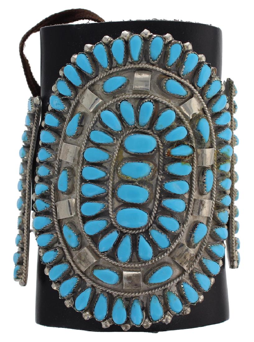 Sterling Silver Block Turquoise Vintage Arm Guard (1 of 2)