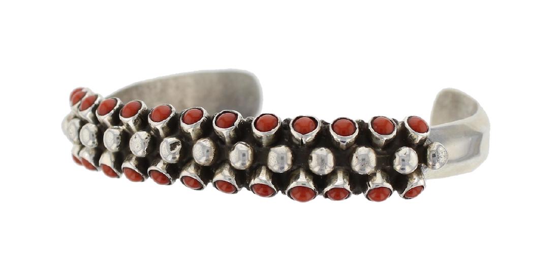 Sterling Silver Genuine Coral Vintage Row Bracelet (1 of 1)