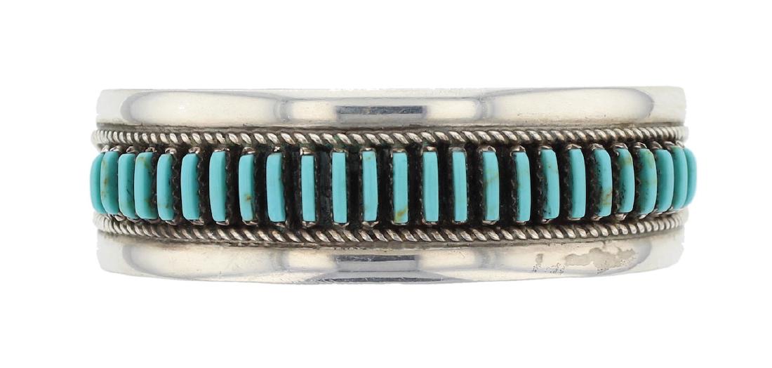Sterling Silver Genuine Turquoise Bracelet Navajo (1 of 1)