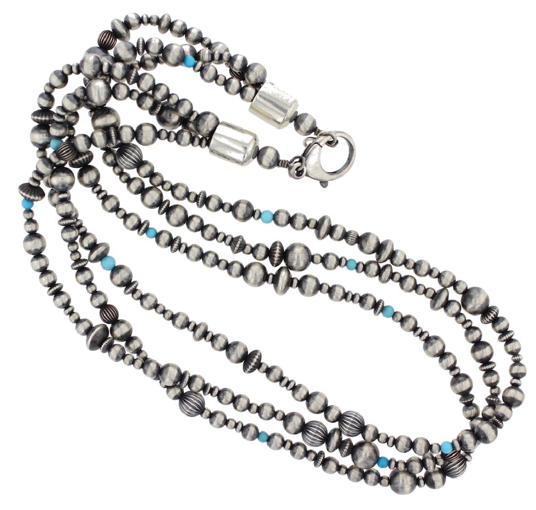 Sterling Silver Genuine Turquoise 3 Strand Mixed Beads (1 of 2)