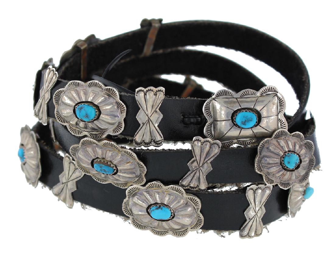 Sterling Silver Genuine Turquoise Vintage Concho Belt (1 of 2)