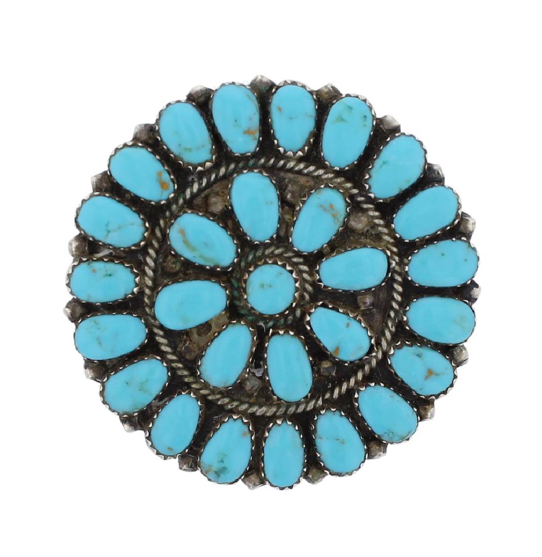 Sterling Silver Genuine Turquoise Vintage Pendant & Pin: Weight: 14.2 Grams, Dimensions: 2" Diameter ||| Sterling Silver Genuine Turquoise Vintage Pendant & Pin Navajo Native American Indian Southwest Jewelry Signed JW