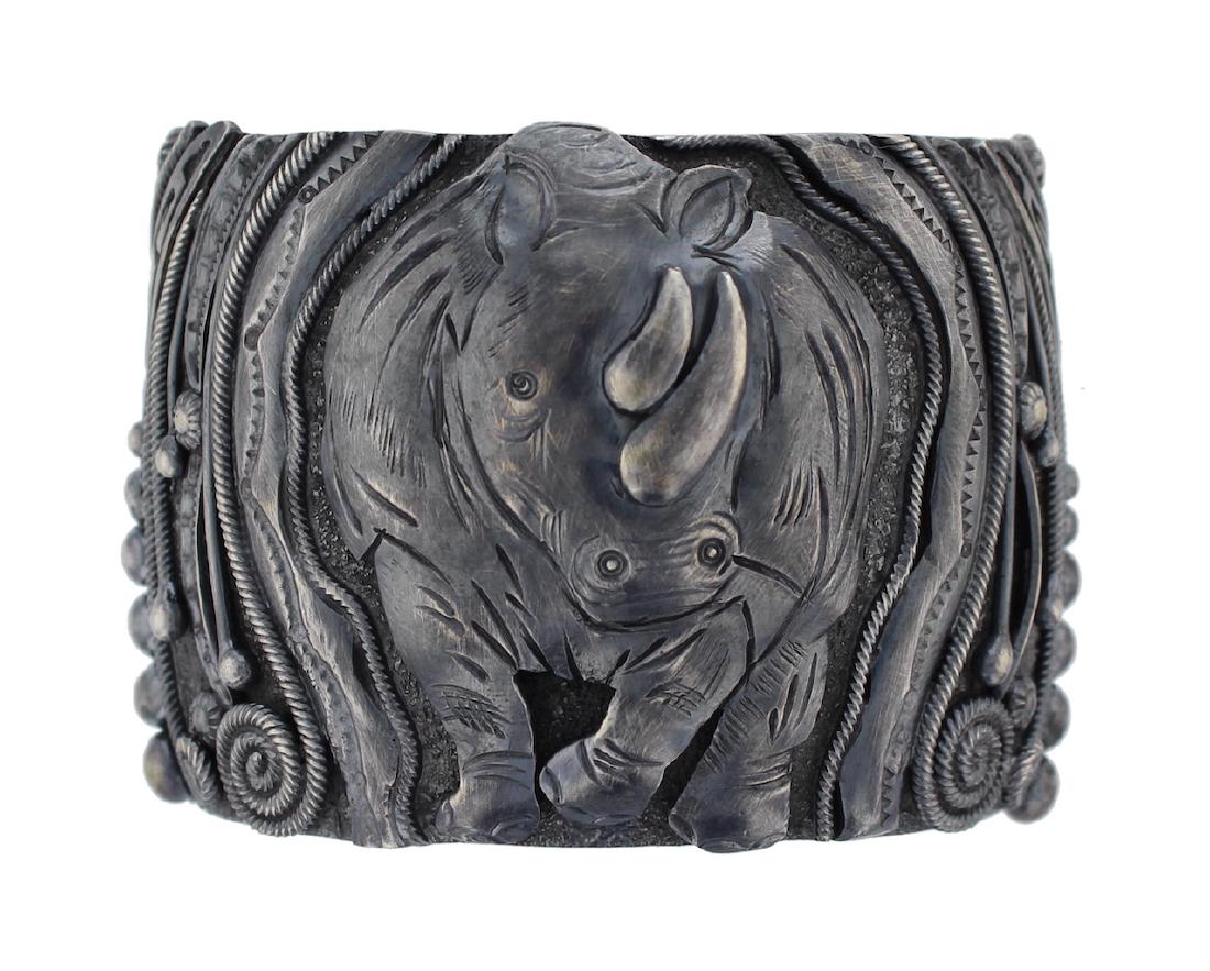 Sterling Silver Masterpiece Rhino Heavy Stamp Bracelet (1 of 2)