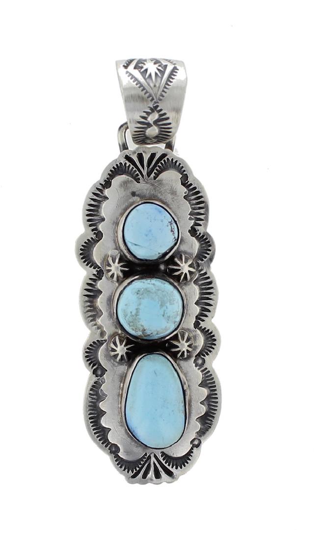 Sterling Silver Genuine Turquoise Contemporary Pendant (1 of 1)