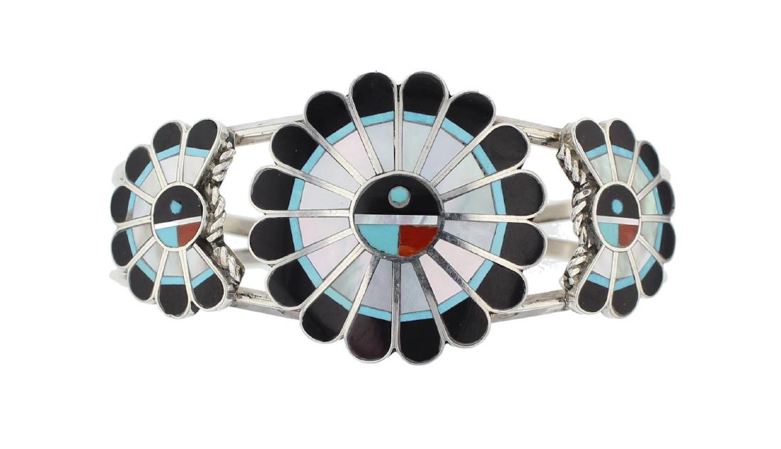 Sterling Silver Genuine Multi Stone Vintage Sun Face (1 of 1)