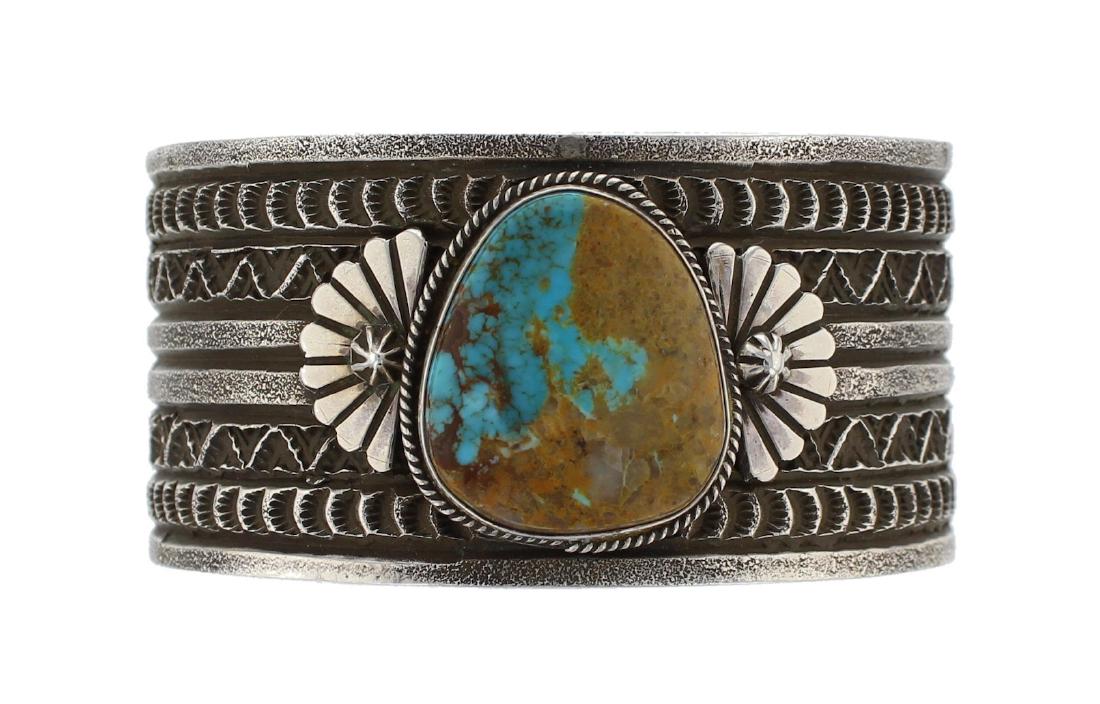 Sterling Silver Genuine Turquoise Bracelet Navajo (1 of 1)